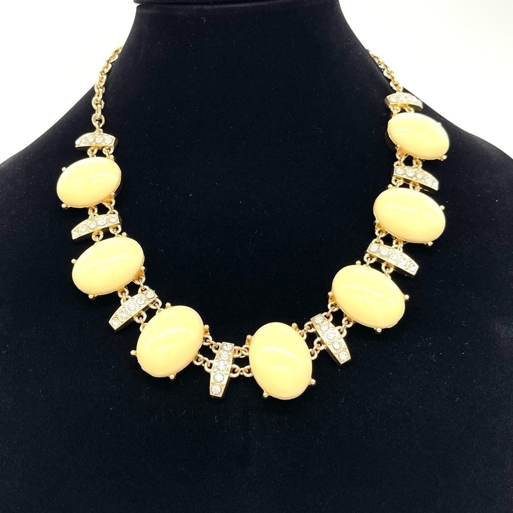 Statement Necklace with Cream Brads and Rhinestones Gold tone chain